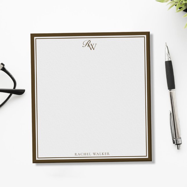 Elegant Brun Monogram Två Kantlinjer Anteckningsblock (Skapare uppladdad)