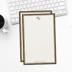 Elegant Brun Monogram Två Kantlinjer Brevpapper