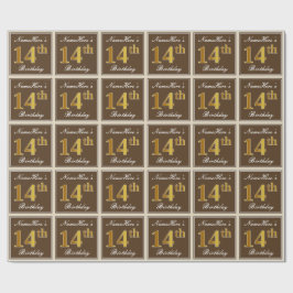 Elegant, Brun, Oäkta Guld 14-årsdag + Namn Presentpapper