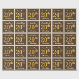 Elegant, Brun, Oäkta Guld 20-årsdag + Namn Presentpapper