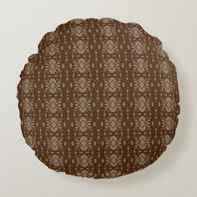 Elegant Brun och Beige Rund Kudde (Framsidan)