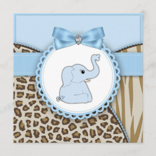 Elegant Brun Och Blå Elefant Bebis Shower Inbjudningar