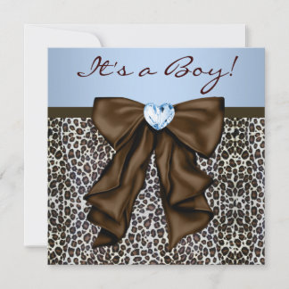 Elegant Brun Och Blå Leopard Bebis Shower Inbjudningar