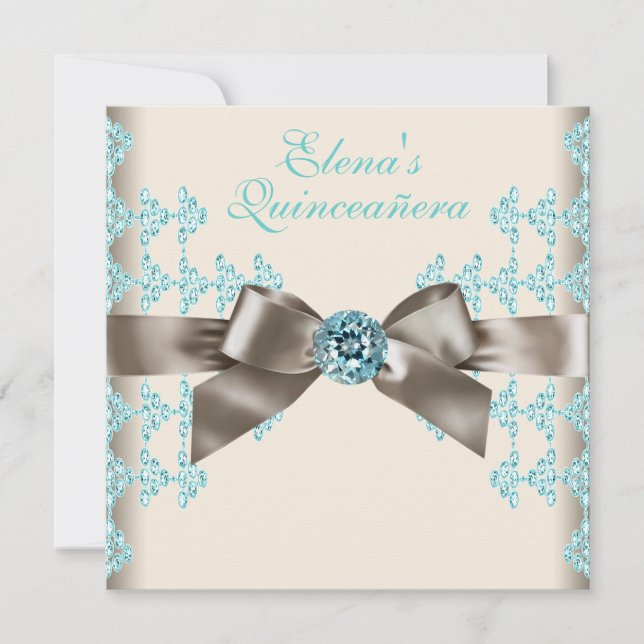 Elegant Brun och Tealblå Quinceanera Inbjudningar (Framsida)