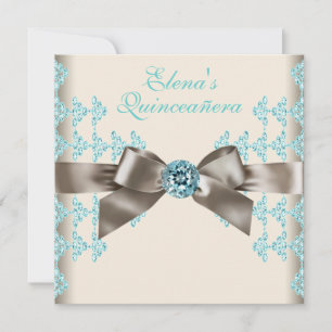 Elegant Brun och Tealblå Quinceanera Inbjudningar