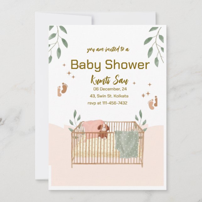 Elegant brun och vit baby shower inbjudan  (Framsida)