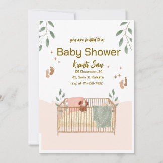 Elegant brun och vit baby shower inbjudan