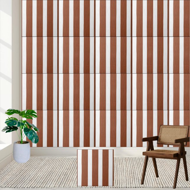Elegant Brun och vit stripe Kakelplatta (Elegant Brown and White Striped Tile)