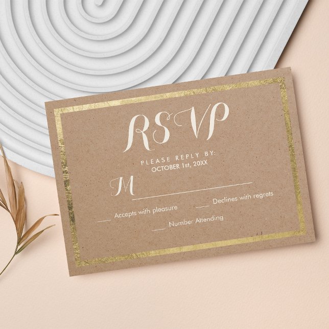 Elegant brun papper faux guld modern OSA kort (Elegant brown paper faux gold modern RSVP Card )
