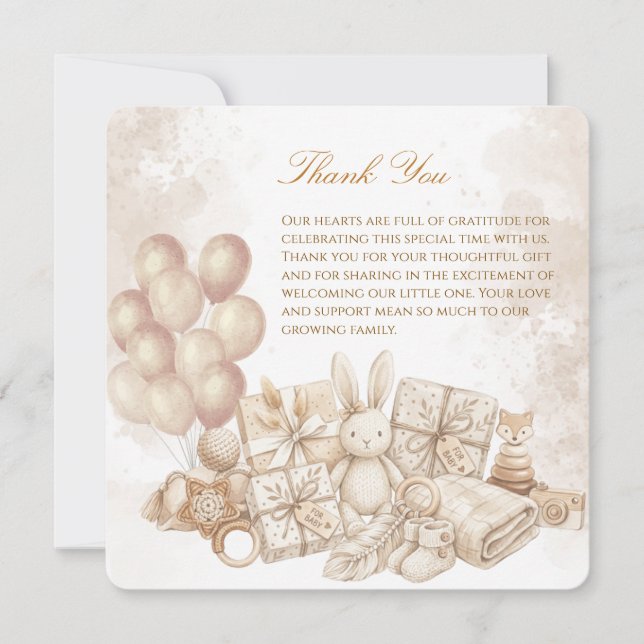 Elegant Brun & Pastell Baby Shower-kort Tack Kort (Framsida)