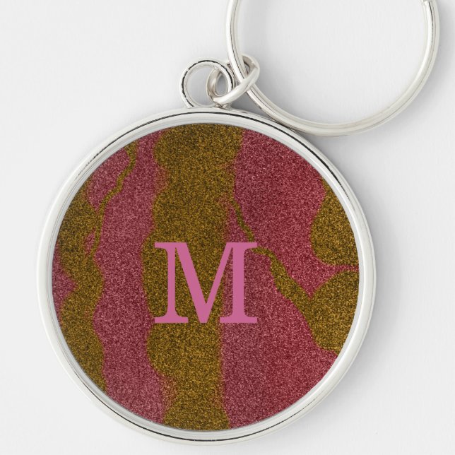 Elegant Brun Rosa Glitter Monogram Nyckelring (Framsidan)