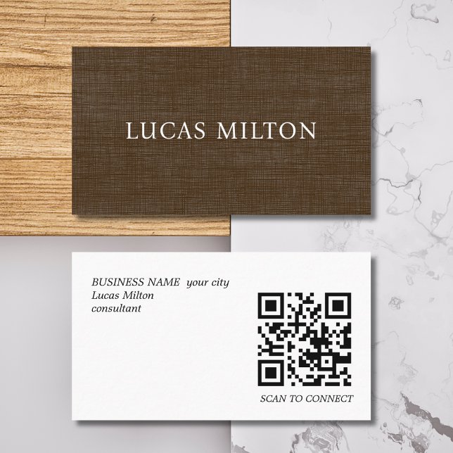 Elegant Brun Textur QR-kod Kontakt Visitkort (Skapare uppladdad)