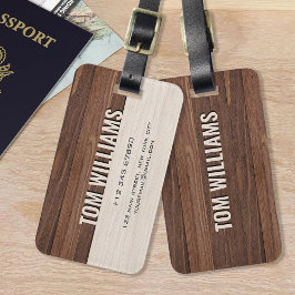 Elegant brun trätextur modern stil monogram bagagebricka