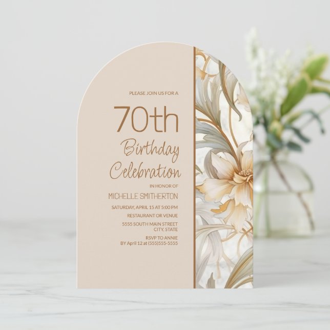 Elegant Brun vattenfärgsbild Blommigt Arch 70:e fö Inbjudningar (Stående Fram)