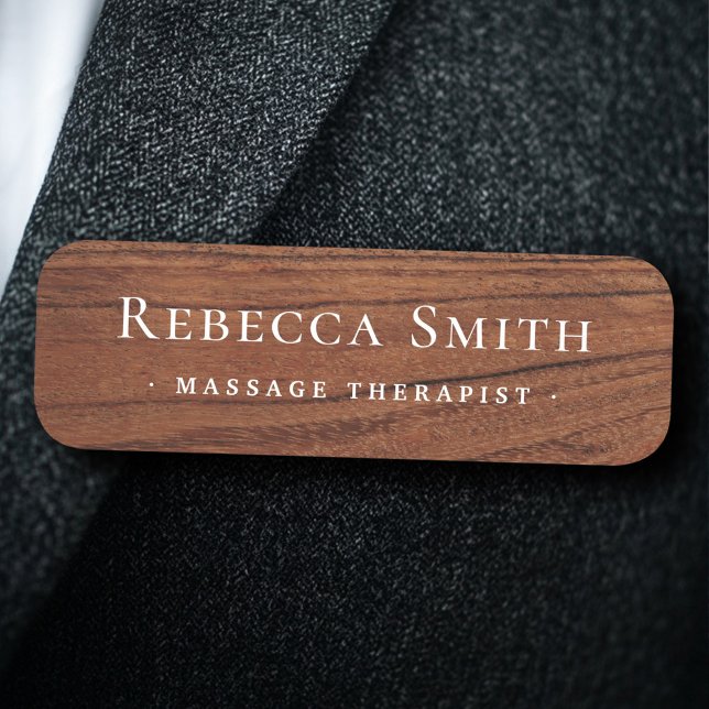 Elegant brun ved namn och titel namnbricka (Elegant brown wood name and title name tag)