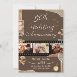 Elegant Brun Vintage Blommig Bröllopsjubileum Inbjudningar