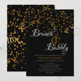 Elegant Brunch Bubbly Bröllopsfest Guld Konfetti Inbjudningar