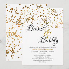 Elegant Brunch Bubbly Bröllopsfest Guld Konfetti Inbjudningar