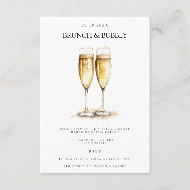 Elegant Brunch & Bubbly Bröllopsfestinladning Tilläggskort (Framsida)