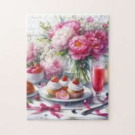 Elegant Brunch med Pastries och Peonies Pussel