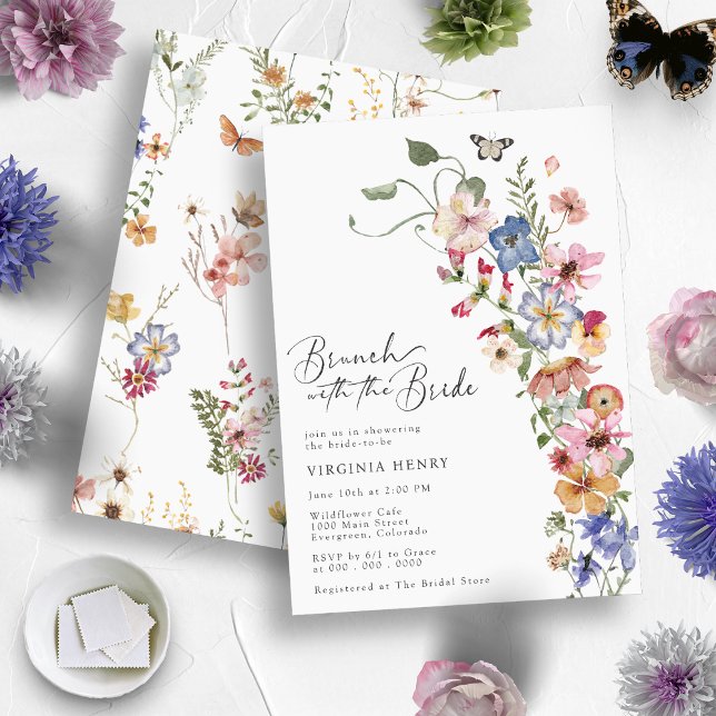 Elegant Brunch Möhippa Inbjudningar (Boho Wildflowers - Elegant Brunch with the Bride - Bridal Shower Invitation
)