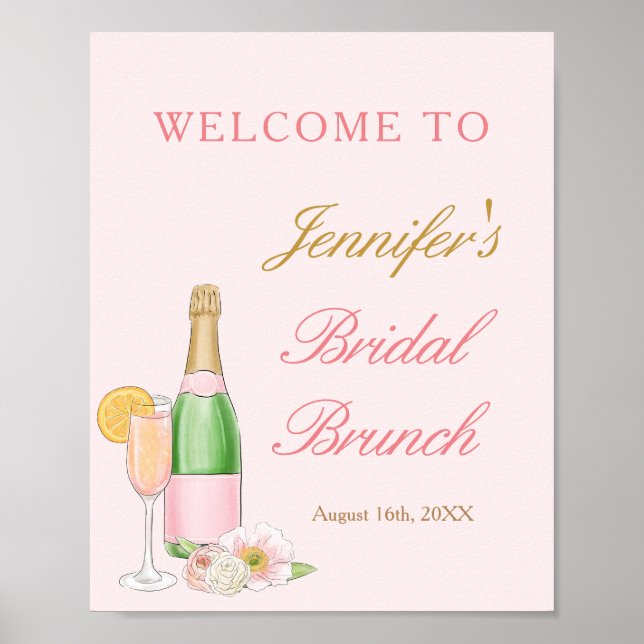 Elegant Brunch och Bubbly Bröllopsbrunch Välkommen Poster (Framsidan)