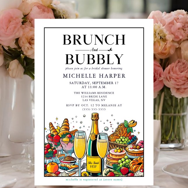 Elegant Brunch och Bubly Möhippa Inbjudningar (Brunch and Bubbly Bridal Shower Invitation.)