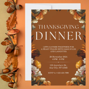 Elegant Brunt Blommigt, Thanksgiving - middag Inbjudningar