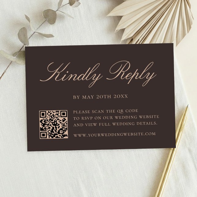 Elegant Brunt QR-kod Bröllop OSA Kort (Skapare uppladdad)