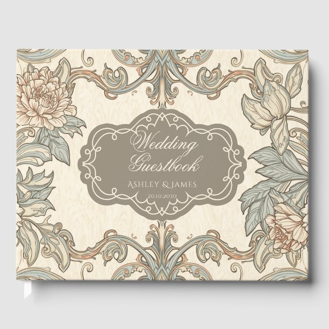Elegant Brunt Vintage Blommig Bröllopsgästbok Gästböcker (Framsida)