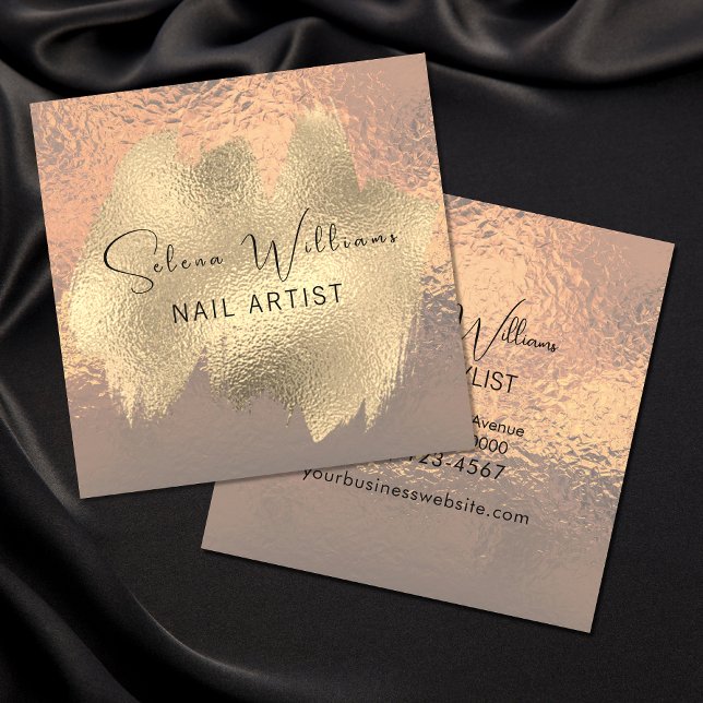 Elegant Brush Stroke Ro Gold Foil Minimalist Fyrkantigt Visitkort (Skapare uppladdad)