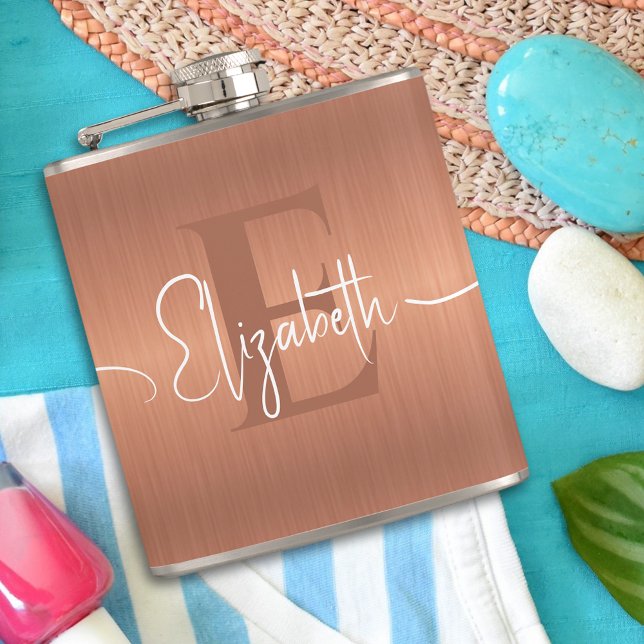 Elegant Brushed Copper Metal Script Monogrammed Fickplunta (Skapare uppladdad)