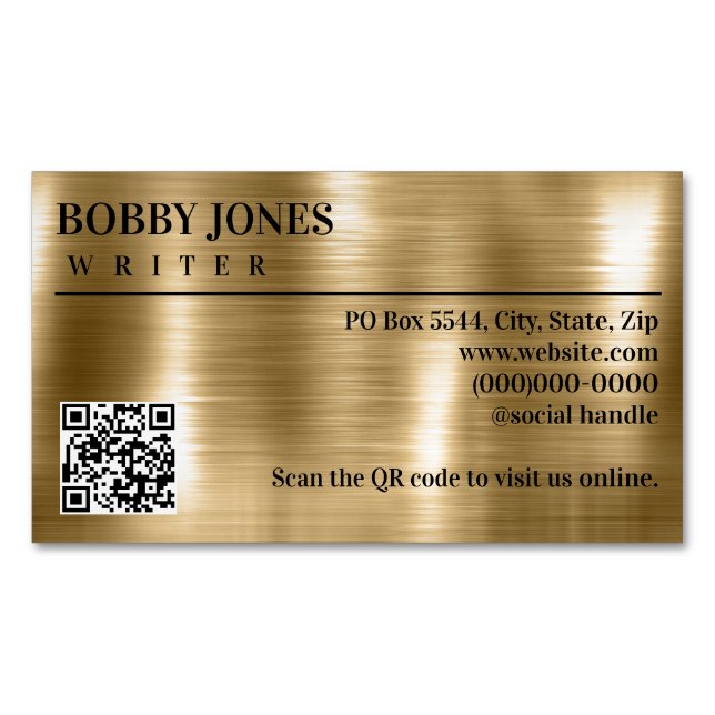 Elegant Brushed Gold Foil Metallic QR Code Magnetiska Visitkort (Framsida)