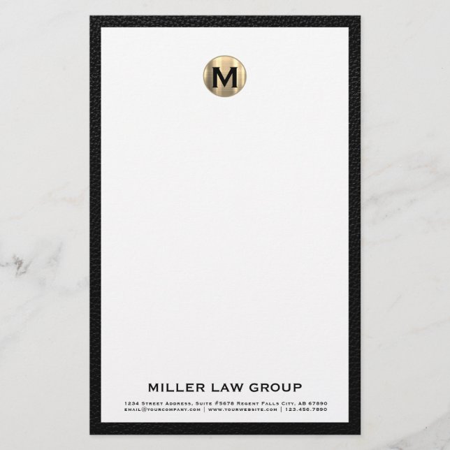 Elegant Brushed Guld Monogram Initial Logotyp Brevpapper (Framsida)