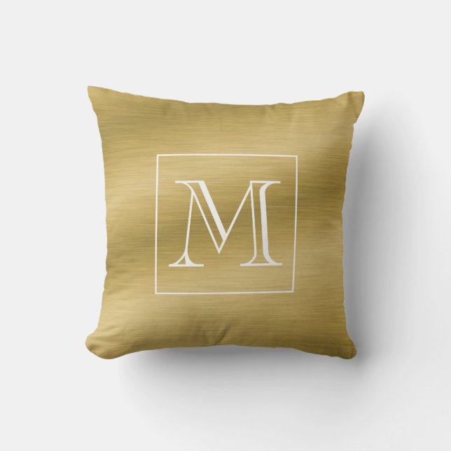 Elegant Brushed Guld Monogram Kudde (Framsida)