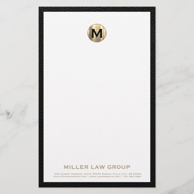 Elegant Brushed Guld Monogram Stationery Brevpapper (Framsida)