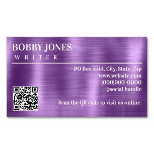 Elegant Brushed Lila Foil Metallic QR Code Magnetiska Visitkort