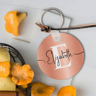 Elegant Brushed Peach Fuzz Metall Girly Monogramme Nyckelring