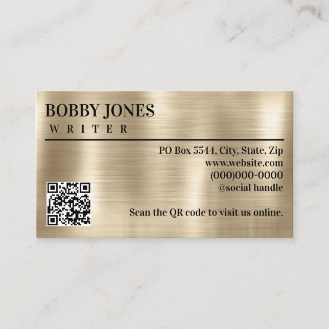 Elegant Brushed Pearl Foil Metallic QR Code Visitkort (Framsida)