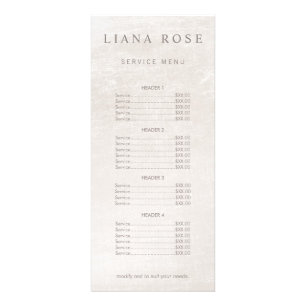 Elegant Brushed White Marble Salon Pris List-meny Reklamkort