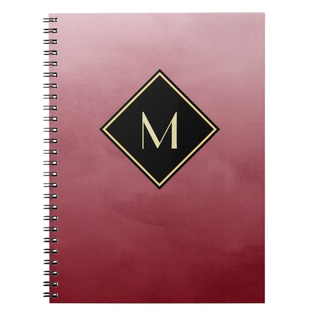 Elegant brushröd med enkelt Guld Monogram Anteckningsbok (Framsidan)