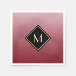 Elegant brushröd med enkelt Guld Monogram Pappersservett