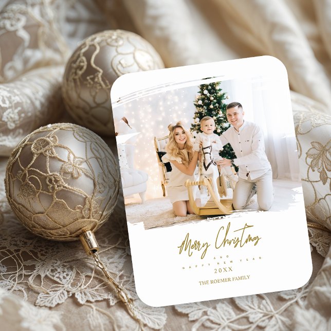 Elegant Brushstroke Ram Anpassningsbar Fotojul Magnet (Brushstroke Effect Merry Christmas Custom Photo Holiday Cards.)