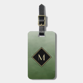 Elegant Bruten Grönt med enkelt Guld Monogram Bagagebricka