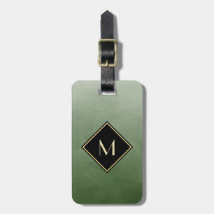 Elegant Bruten Grönt med enkelt Guld Monogram Bagagebricka