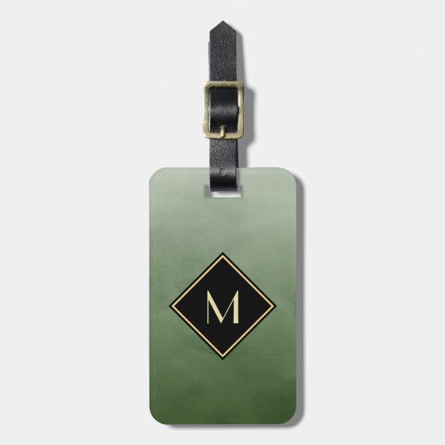 Elegant Bruten Grönt med enkelt Guld Monogram Bagagebricka (Vertikal Framsida)