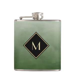 Elegant Bruten Grönt med enkelt Guld Monogram Fickplunta