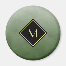 Elegant Bruten Grönt med enkelt Guld Monogram Magnet