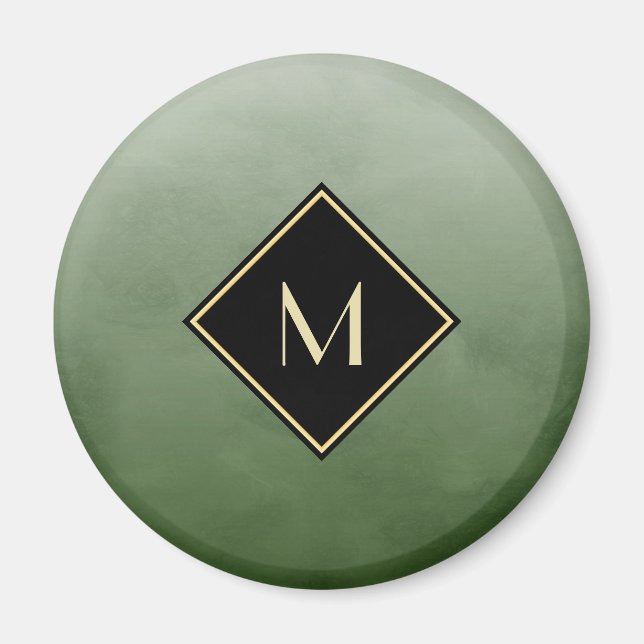 Elegant Bruten Grönt med enkelt Guld Monogram Magnet (Framsidan)