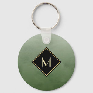 Elegant Bruten Grönt med enkelt Guld Monogram Nyckelring